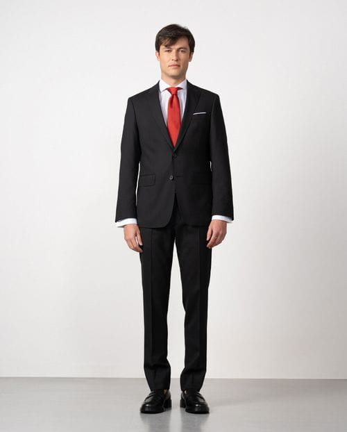 Traje slim fit en microestructura bicolor de lana mezcla negro