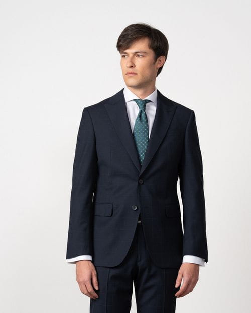 Traje slim fit de cuadro ventana de lana-mezcla elástica