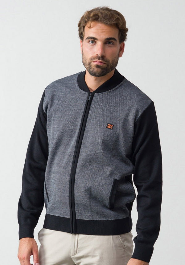 Chaqueta combinada de cremallera en punto de lana mezcla "tipo bomber"